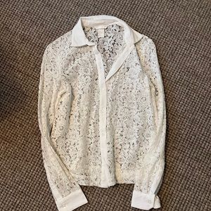 H&M lace floral button down collar shirt